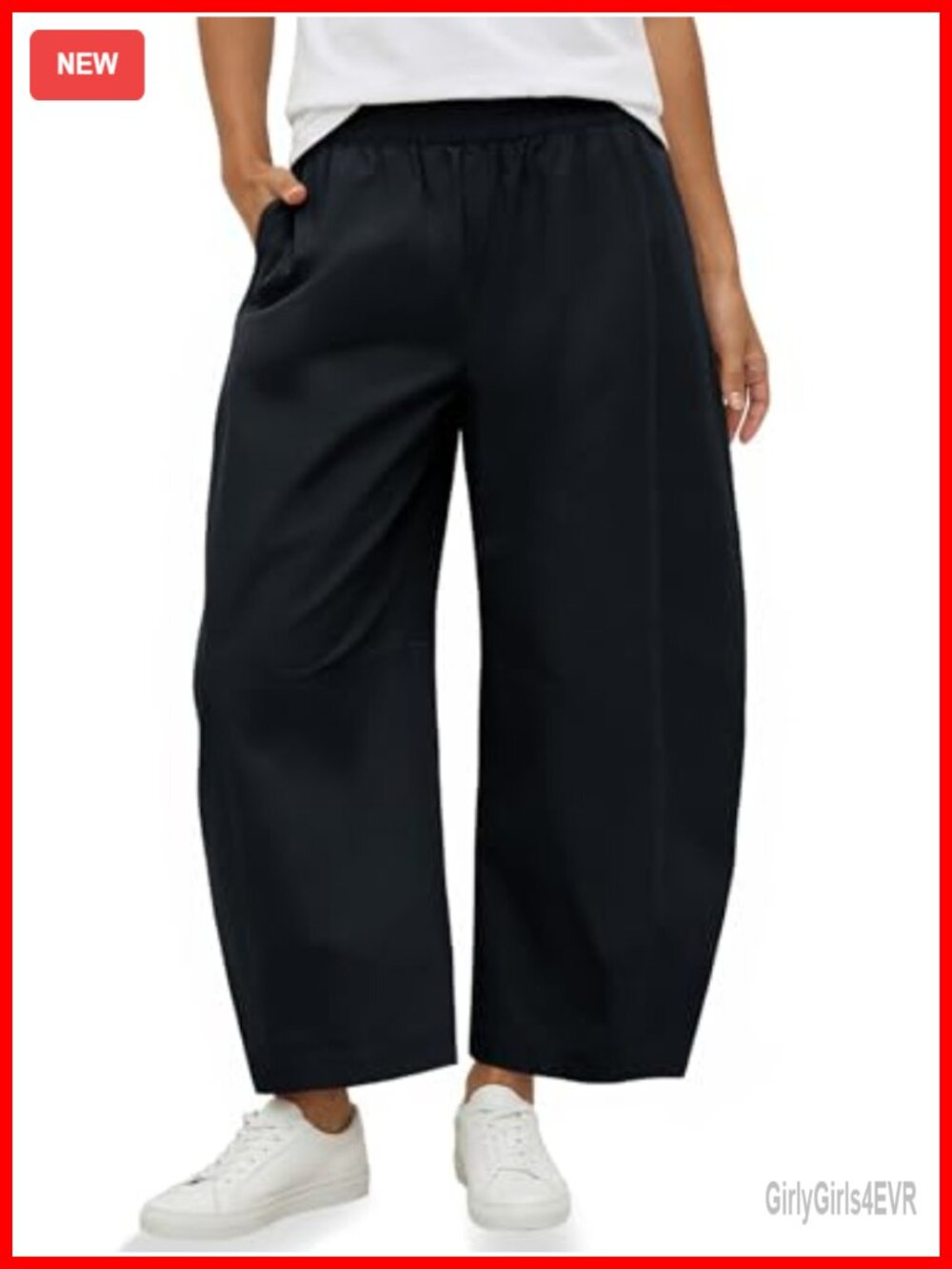 Womens Wide Leg Barrel Pants High Waist Cotton Harem Trousers Pockets